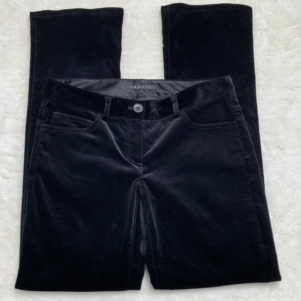 Theory Women’s Black Velvet Straight Pants Trousers Size 2